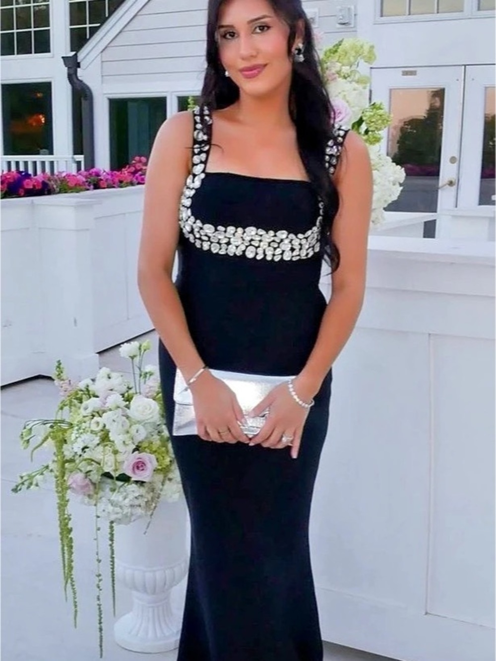 Custom Beaded Strap Bandage Black Maxi Dress Like New Size 8/10